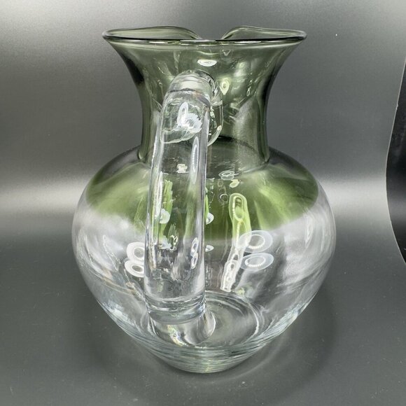 Mid Century Glass Pitcher Carafe Jug Hand Blown Pitcher Green Clear Ombré VTG - Picture 10 of 15